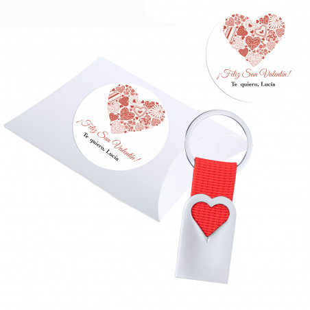 Portachiavi in alluminio a forma di cuore con nastro rosso in confezione regalo con adesivo romantico