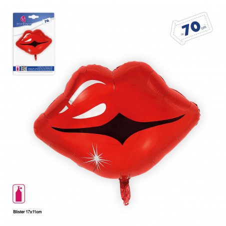 Palloncino foil 70cm a forma di bacio labbra rosse per festeggiamenti