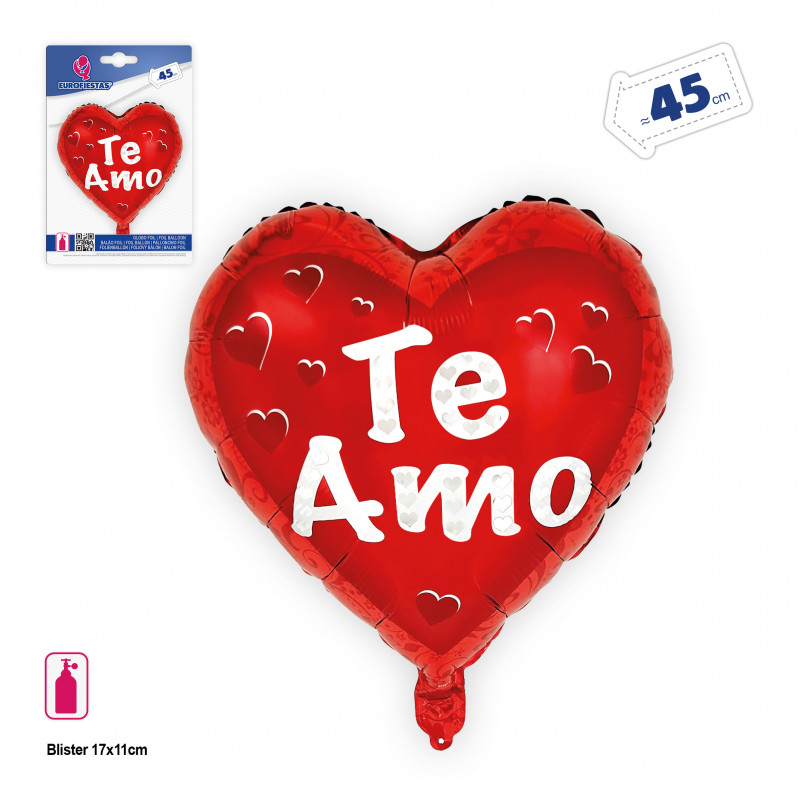Palloncino foil rosso lucido a forma di cuore Ti amo rosso 45cm per festeggiamenti