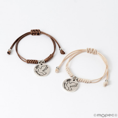 Bracciale di comunione colomba della pace in sacchetto verde acqua con adesivo personalizzabile