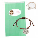 Bracciale di comunione colomba della pace in sacchetto verde acqua con adesivo personalizzabile
