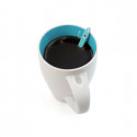 Tazza in ceramica con cucchiaino celeste personalizzato con adesivo di bambino per Battesimi