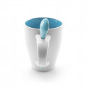 Tazza in ceramica con cucchiaino celeste personalizzato con adesivo di bambino per Battesimi