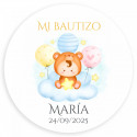 Tazza in ceramica con cucchiaino celeste personalizzato con adesivo di bambino per Battesimi