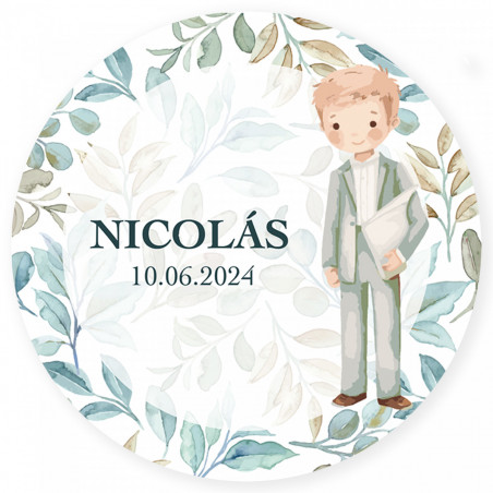 Tazza in ceramica con cucchiaio verde personalizzato e adesivo per bambino di Comunione