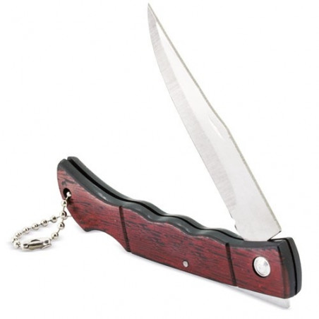 Coltello in legno personalizzato per matrimoni, regalo originale con adesivo su fondo crema in busta kraft