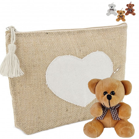Beauty case in iuta con orsetti assortiti, regalo dolce e originale per eventi speciali