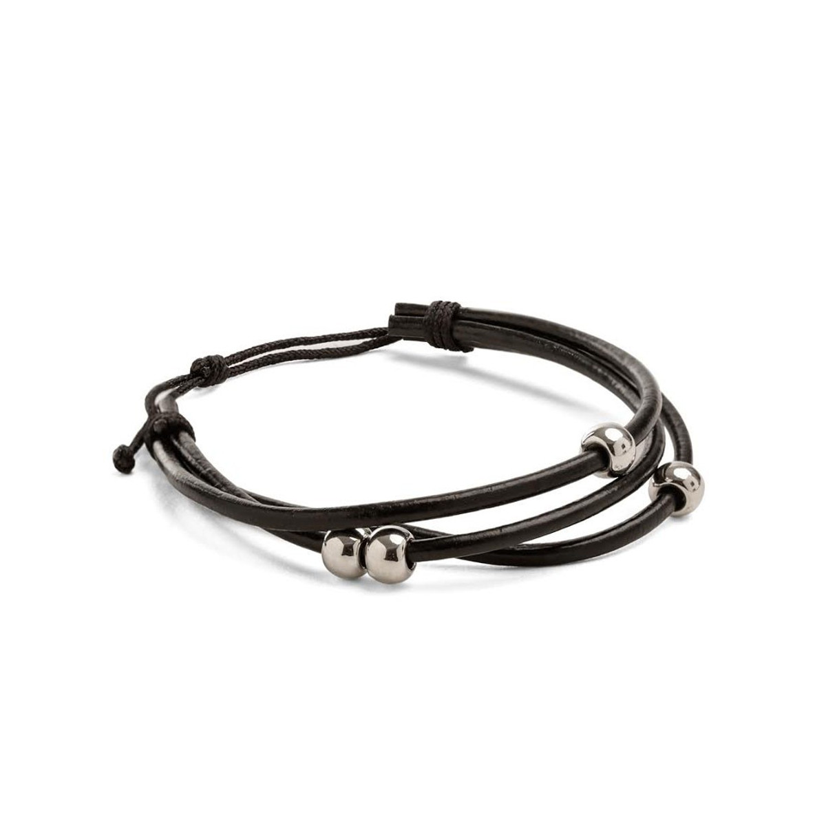 Bracciale nero regolabile con palline metalliche