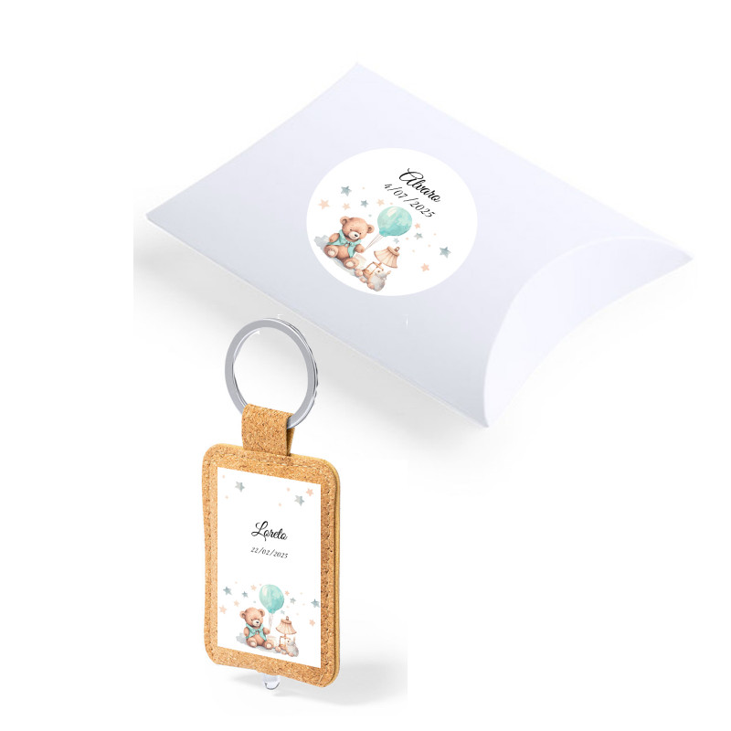 Portachiavi in sughero con torcia per regalo di battesimo