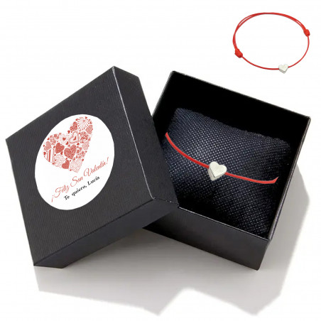Bracciale di filo rosso con ciondolo a forma di cuore in scatola regalo personalizzata per San Valentino