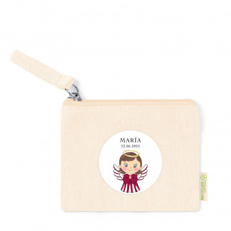 Portafoglio in cotone con adesivo 5 cm design angelo per dettagli battesimo bambina