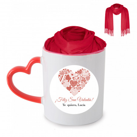 Sciarpa bordeaux in tazza con manico a forma di cuore e adesivo romantico per San Valentino