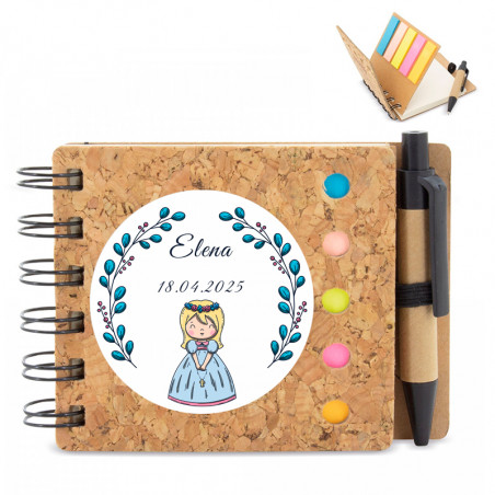 Libretto eco in sughero personalizzato con adesivo prima comunione per dettagli bambina