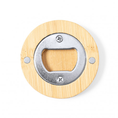 Apribottiglie magnetico personalizzato in bambù con borsa in juta, dettaglio originale per matrimoni