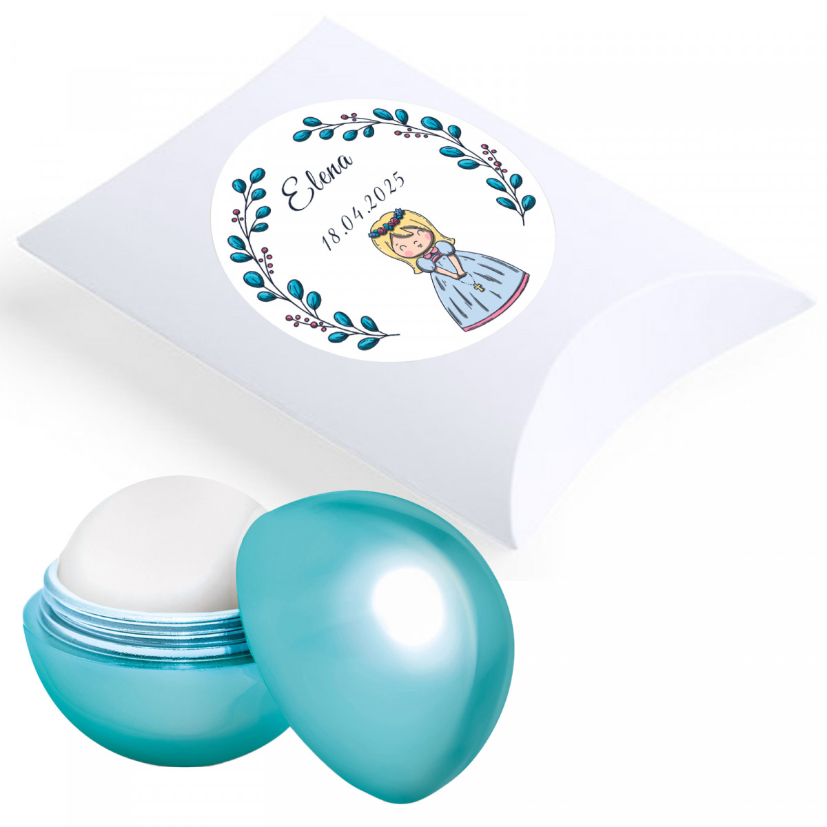 Balsamo labiale personalizzato per prima comunione con astuccio e adesivo decorativo