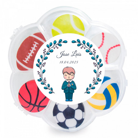 Gomme divertenti con design sportivo personalizzato con adesivo prima comunione