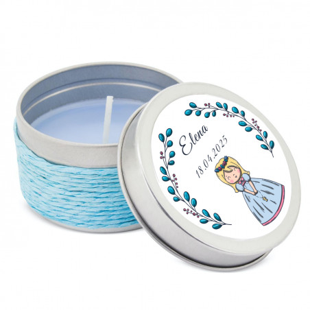 Candela aromatica in latta personalizzata per prima comunione ricordo dolce e decorativo