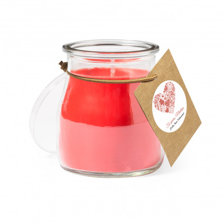 Candela aromatica rossa con adesivo romantico personalizzabile per dettaglio