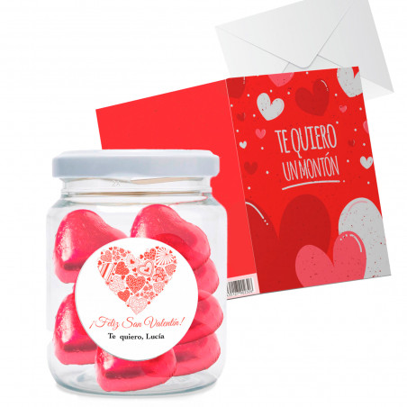 Bonbon al cioccolato in un barattolo personalizzato con il biglietto ti amo tanto per i dettagli