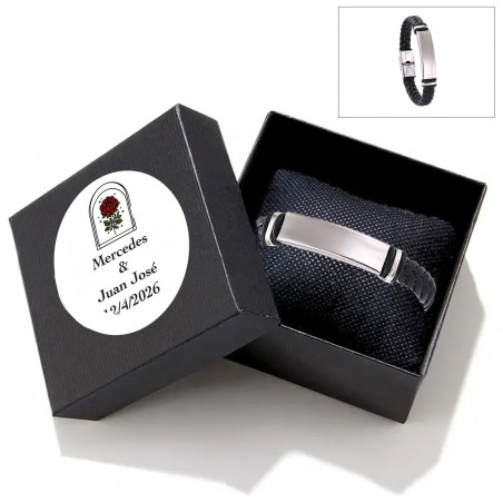 Bracciale da uomo in cuoio e acciaio inossidabile con scatola regalo personalizzata