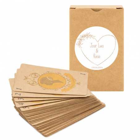 Baraja di carte eco kraft con adesivo minimalista per dettagli matrimoni