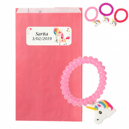 Bracciale unicorno in busta kraft rosa con adesivo personalizzabile da regalare