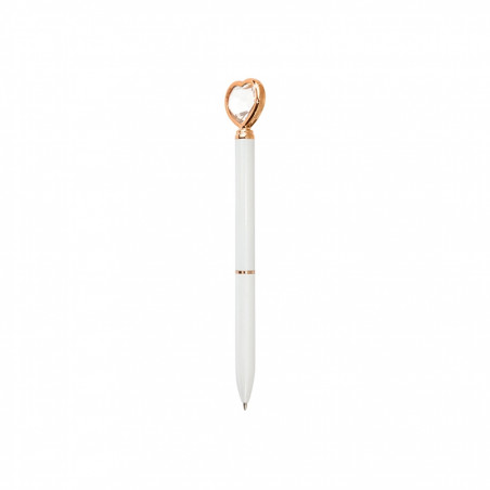Penna bianca con dettaglio a forma di cuore a forma di diamante e finitura dorata