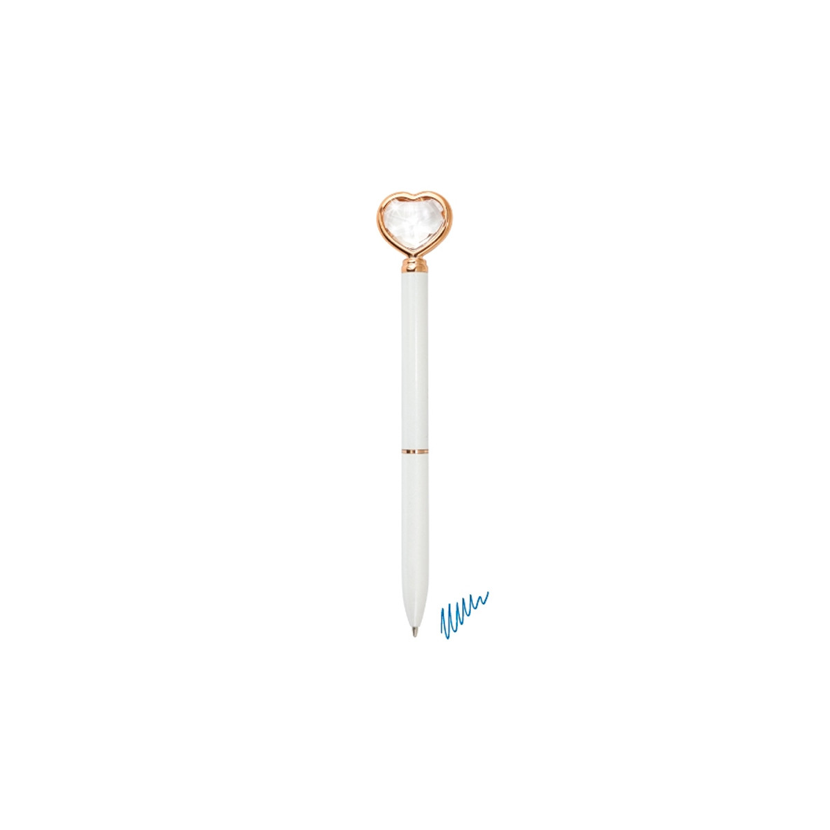 Penna bianca con dettaglio a forma di cuore a forma di diamante e finitura dorata