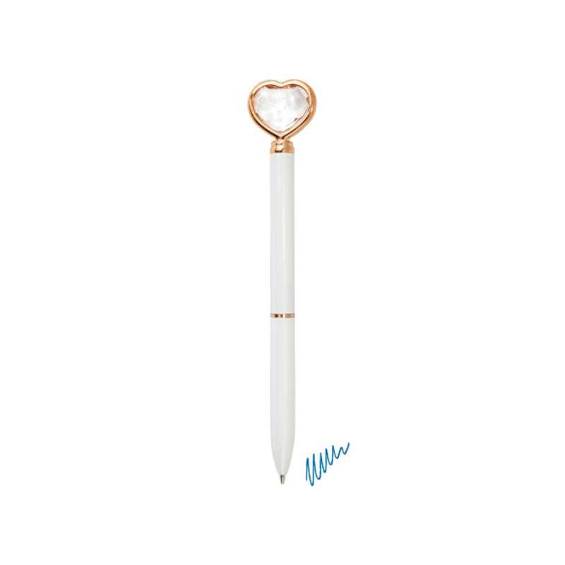 Penna bianca con dettaglio a forma di cuore a forma di diamante e finitura dorata