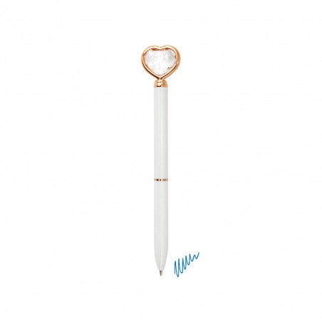 Penna bianca con dettaglio a forma di cuore a forma di diamante e finitura dorata