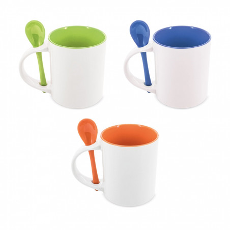 Tazza mug con interno colorato e cucchiaio incorporato da regalare, sublimazione speciale