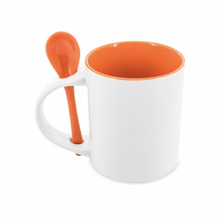 Tazza mug con interno colorato e cucchiaio incorporato da regalare, sublimazione speciale