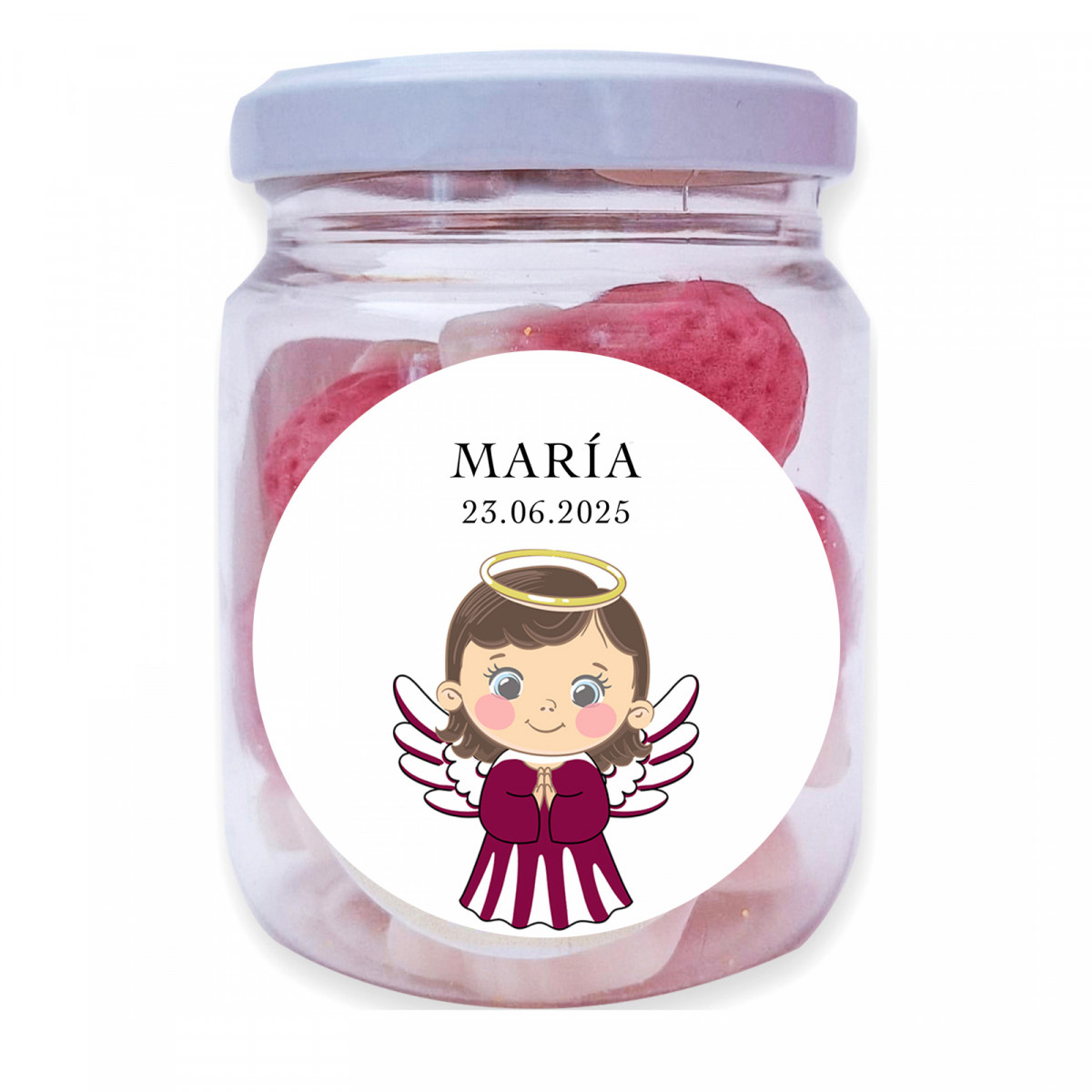 Barattolo di fragole di gomma per Battesimo di una bambina