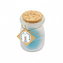 Candela aromatica blu con tappo in sughero e biglietto personalizzato per Comunione di bambina