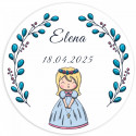 Candela aromatica blu con tappo in sughero e biglietto personalizzato per Comunione di bambina