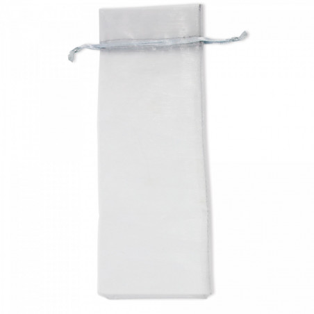 Ventaglio bianco con adesivo floreale personalizzabile in elegante sacchetto di organza da regalare