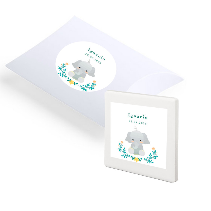 Magnete in ceramica personalizzato con adesivo di battesimo e scatola di presentazione