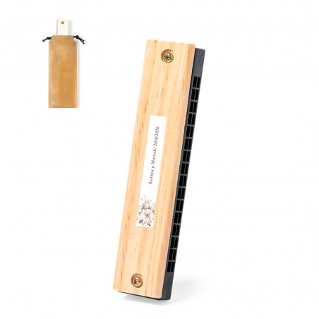 Armónica in legno con adesivo floreale personalizzabile per dettagli originali