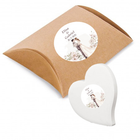 Magnete in ceramica a forma di cuore con scatola e adesivi per matrimonio