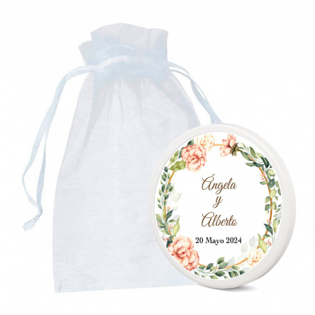 Magnete in ceramica con adesivo con fiori e sacchetto in organza per dettagli di eventi