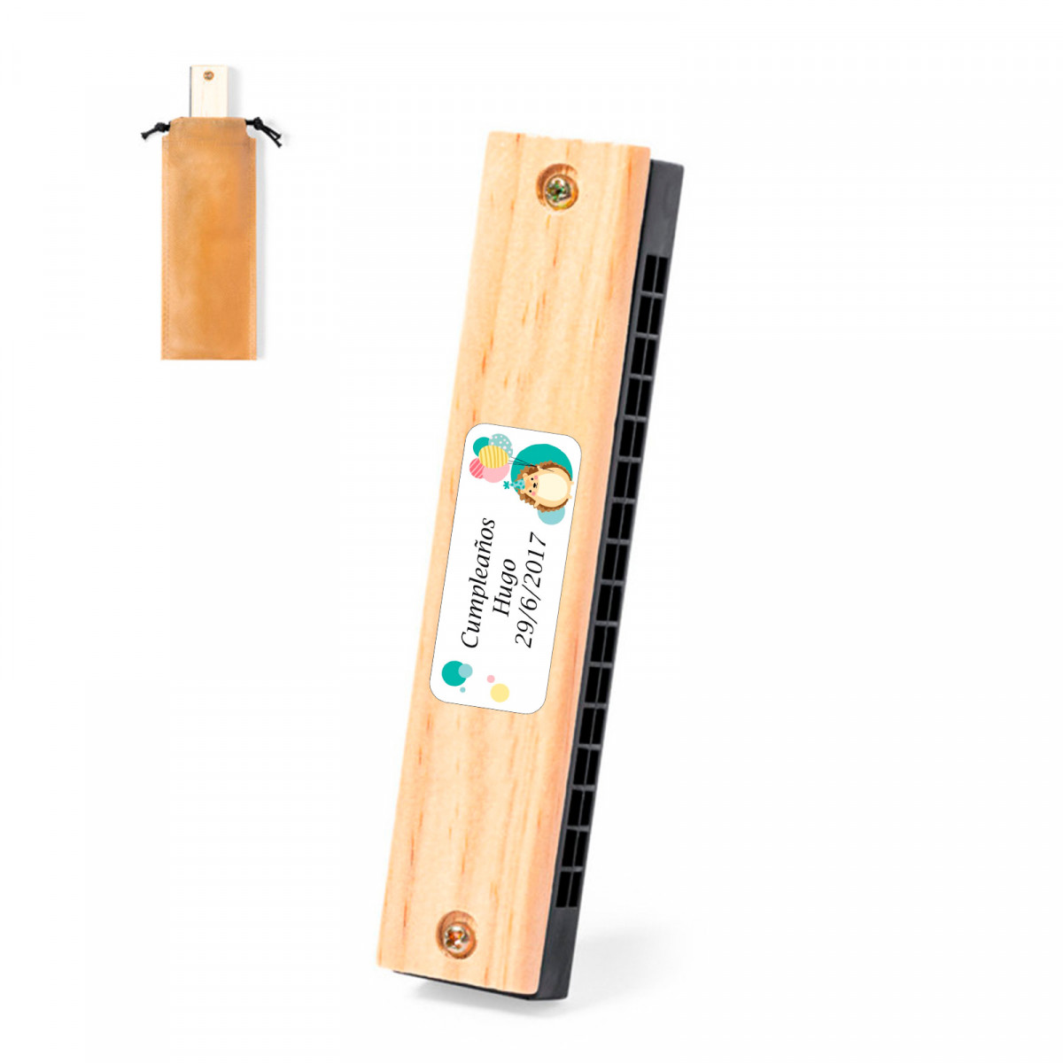 Armónica in legno con adesivo per bambini per dettagli