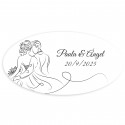Adesivo personalizzato ovale design lineare sposi per Matrimonio