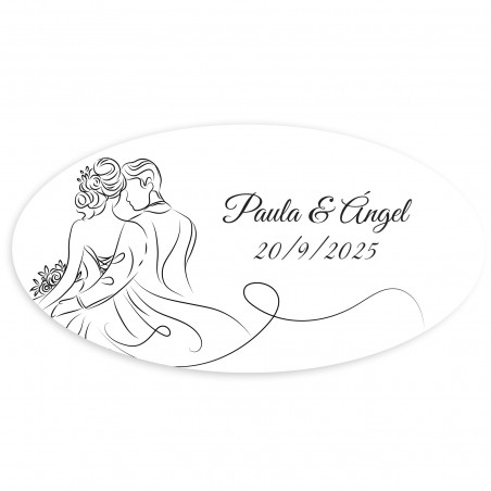 Adesivo personalizzato ovale design lineare sposi per Matrimonio