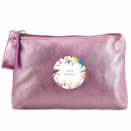 Necessaire rosa con adesivo personalizzato per compleanno