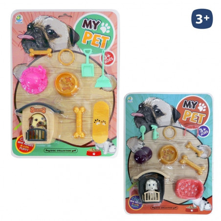 Set di giocattolo per animali domestici con accessori e casetta 10 pezzi