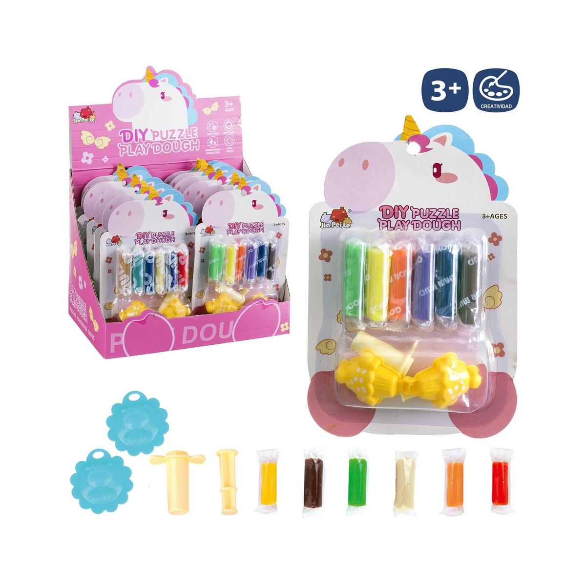 Argilla colorata 6 blocchi con strumenti di disegno di unicorno