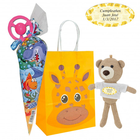 Orsetto di peluche personalizzato con cono di dolci in busta di carta per bambini per compleanni