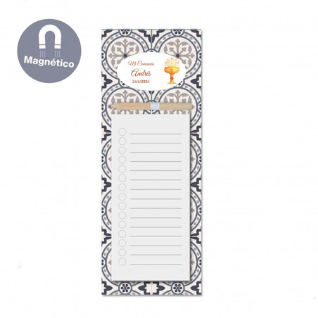 Blocco note con magnete e adesivo a forma di calice per la Prima Comunione da regalare