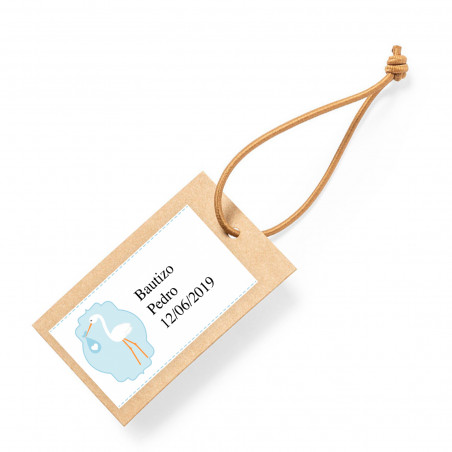 Cartolina appesa con adesivo di battesimo celeste per decorazione