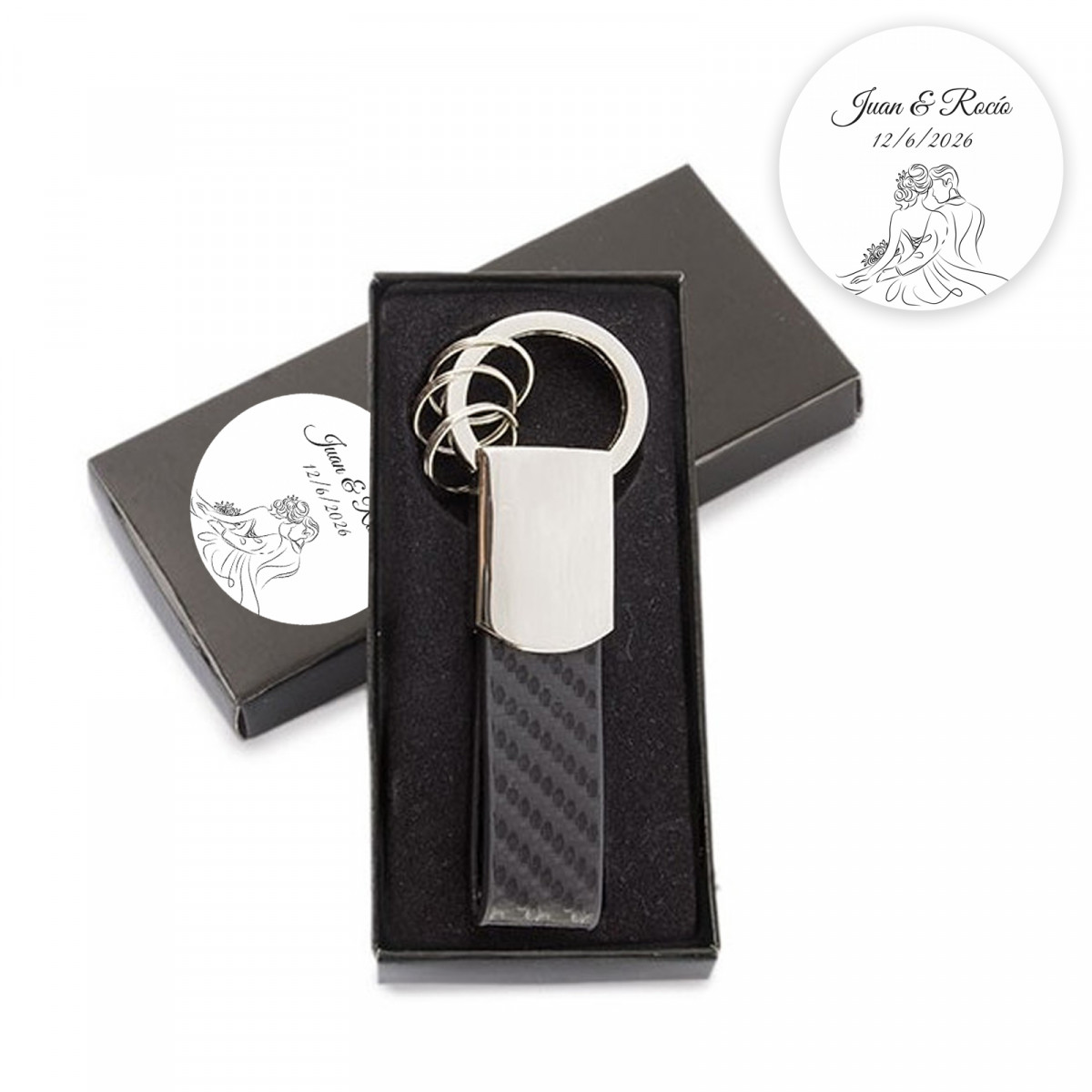 Portachiavi elegante in scatola di presentazione personalizzata per regalo di nozze
